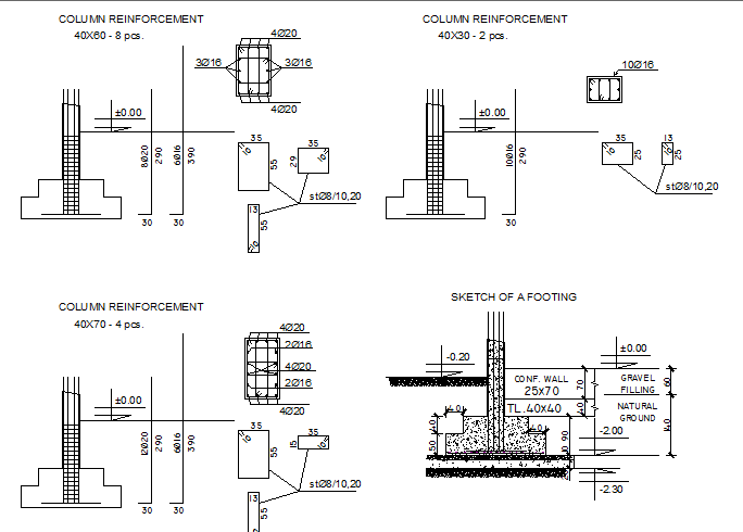 Foundation plan with column construction details dwg file