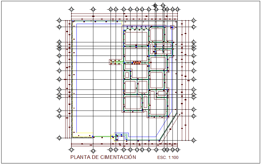 Foundation plan with column detail with construction view for clinic dwg file