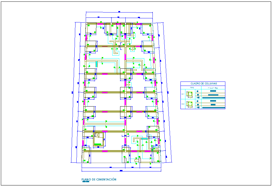 Foundation plan with column detail with construction view for house dwg file