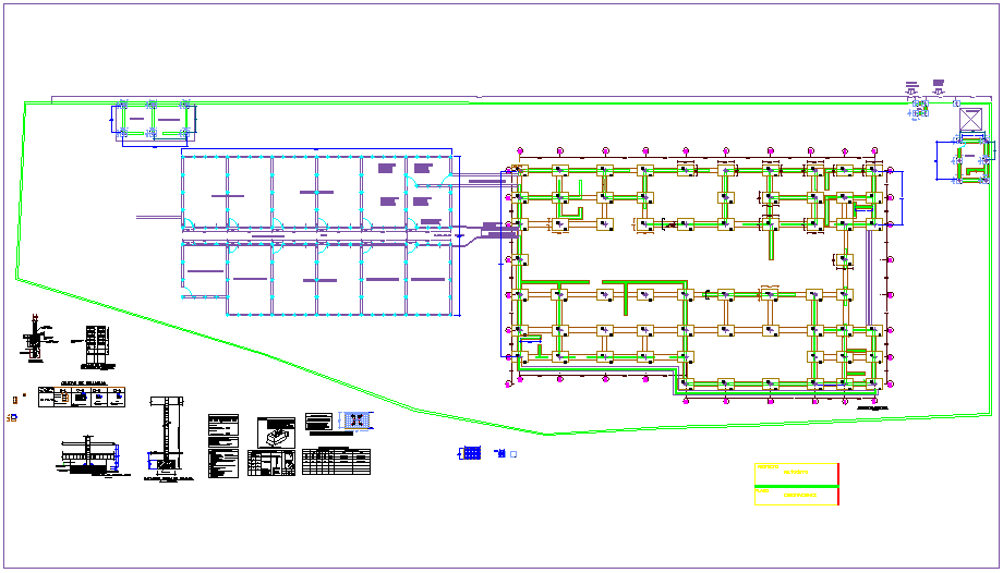 Foundation plan with column detail with construction view for leather plant dwg file