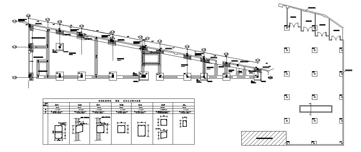 Foundation plan with column structure details of transport floor dwg file