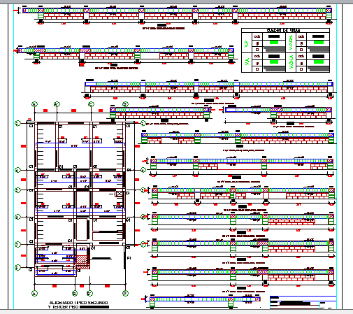 Foundation plan with column view of Multi-family apartment flats dwg file