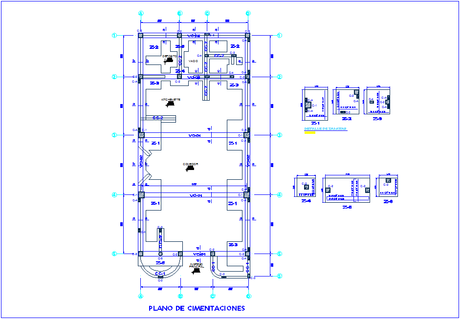 Foundation plan with construction detail dwg file