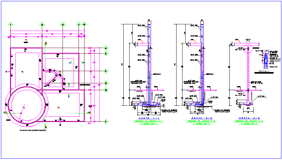 Foundation plan with construction detail for multiple use hall dwg file