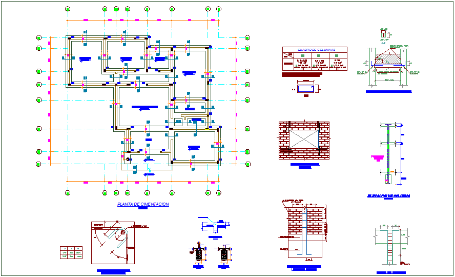 Foundation plan with construction detail of office dwg file