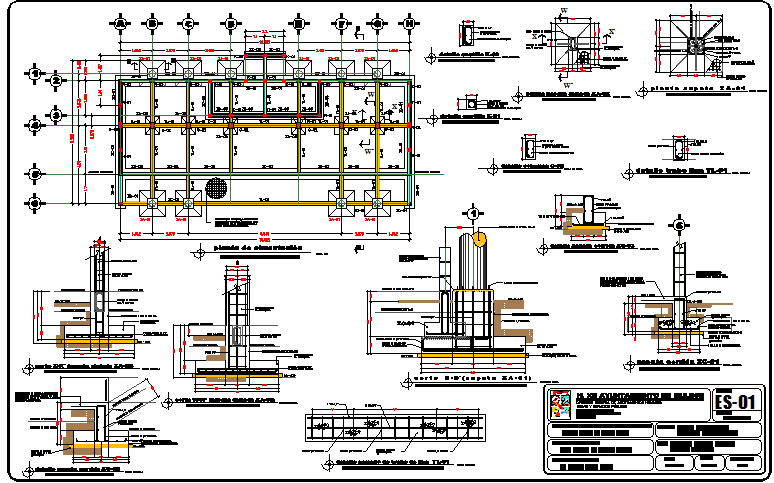 Foundation plan with construction of admin government office dwg file