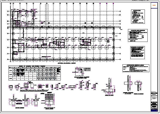 Foundation plan with construction of office building dwg file