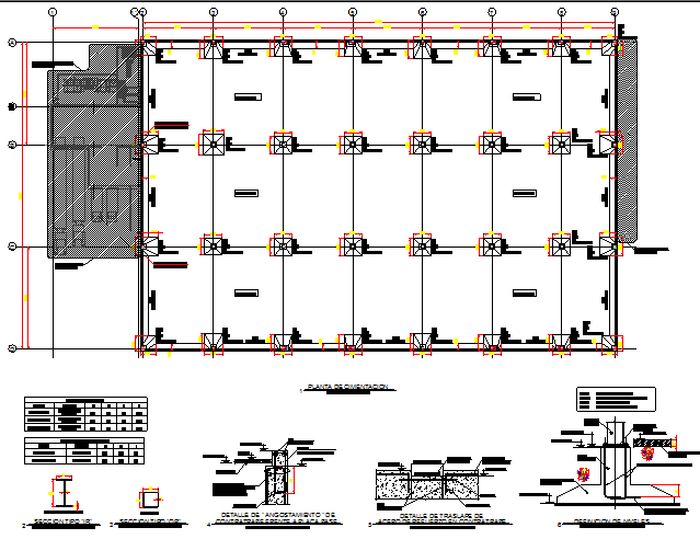 Foundation plan with construction of shopping center dwg file