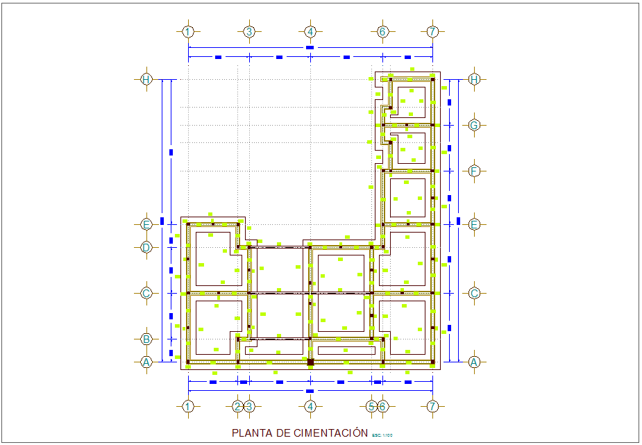Foundation plan with construction view for municipal agency dwg file