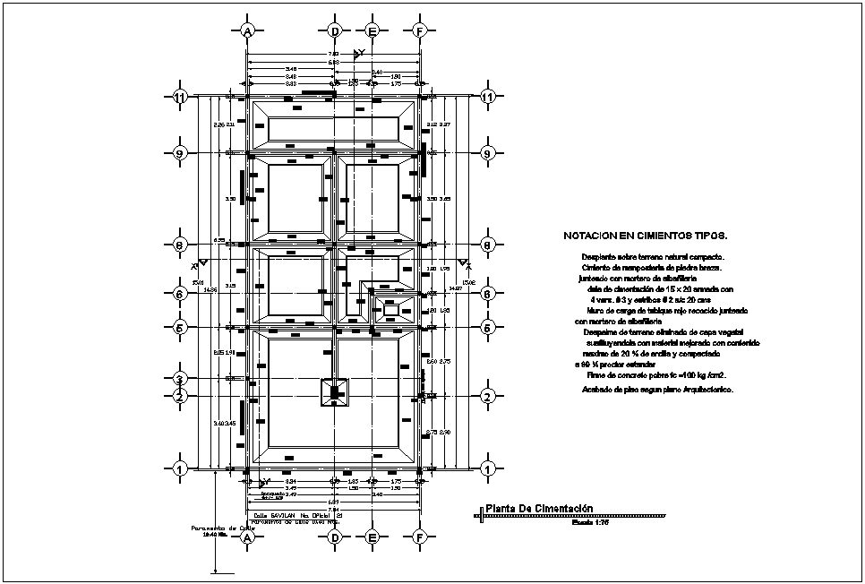 Foundation plan with construction view for residential area dwg file