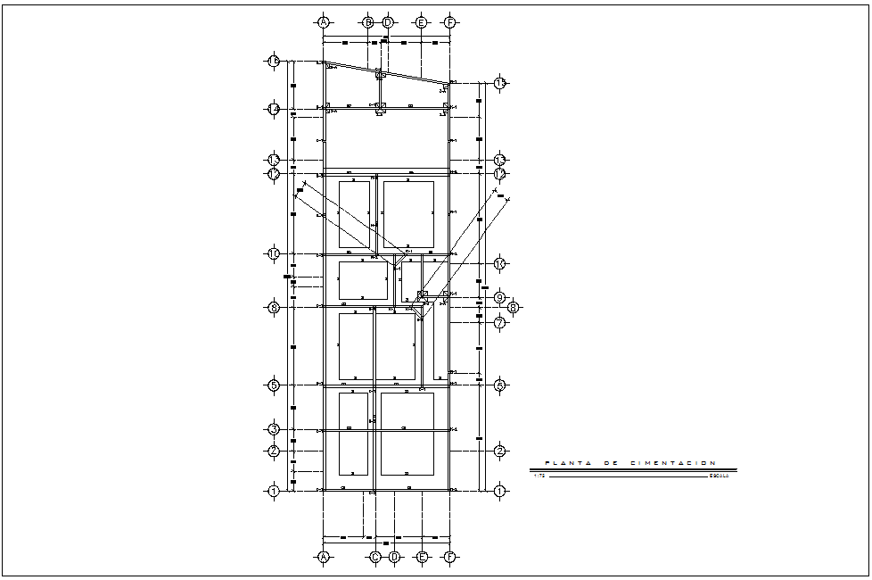 Foundation plan with construction view for residential area dwg file