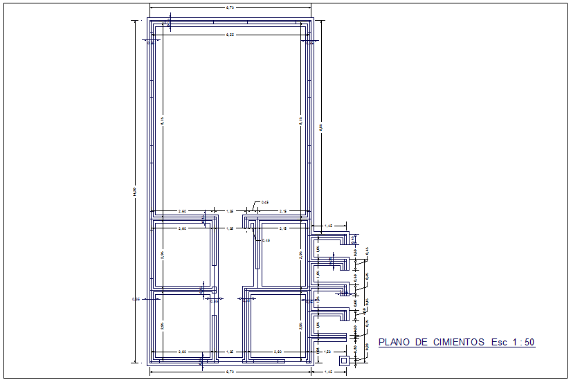 Foundation plan with construction view for weaving and packaging workshop dwg file