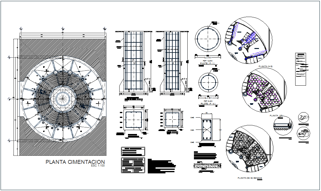 Foundation plan with detail for high rise building dwg file