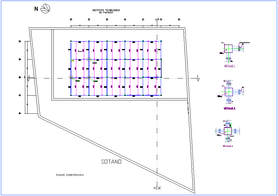 Foundation plan with detail of basement for office dwg file