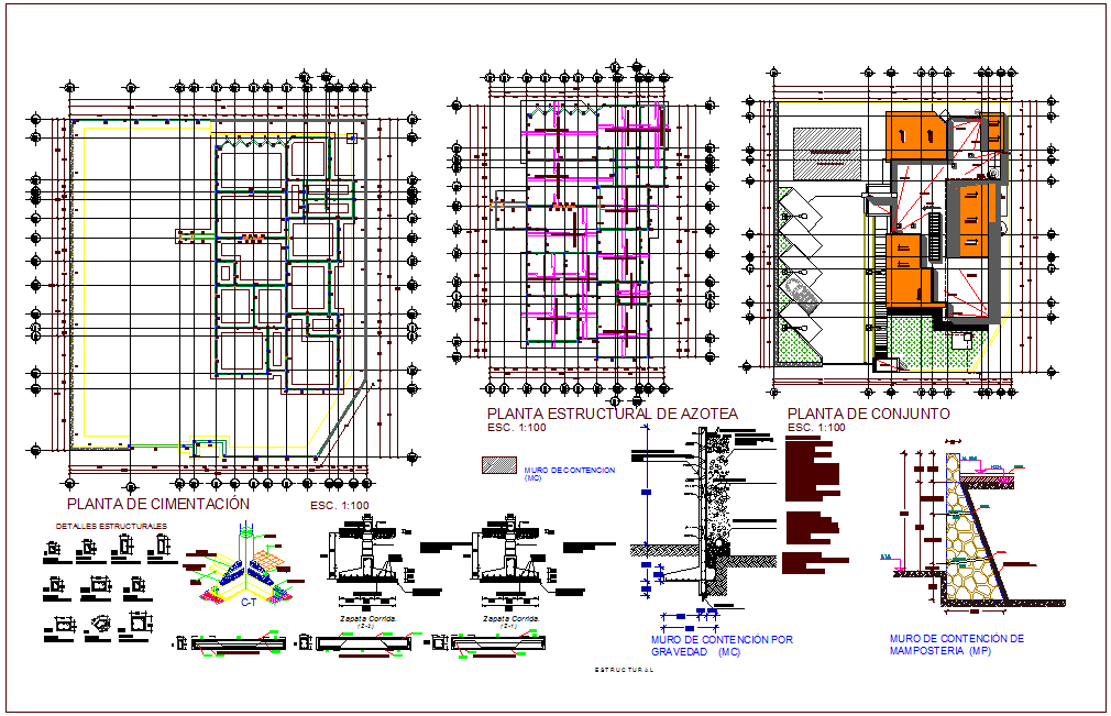 Foundation plan with structure detail of rural clinic dwg file