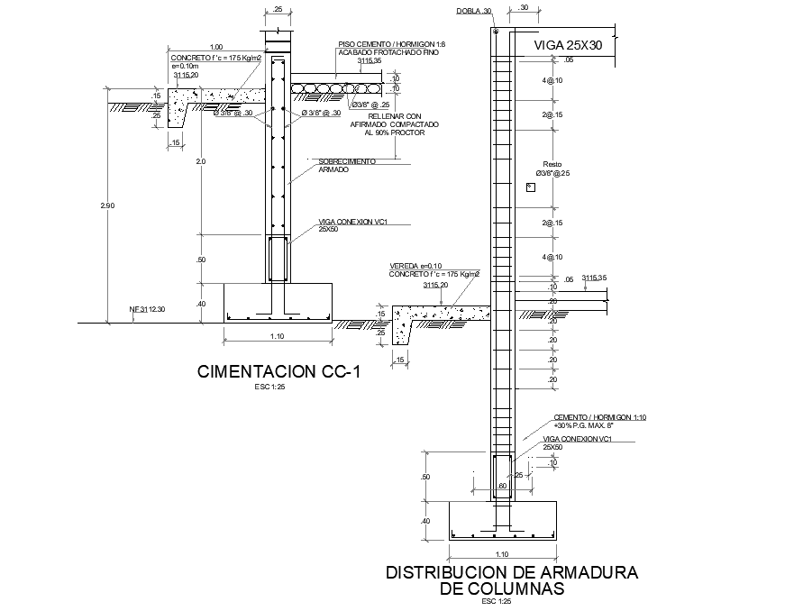 Foundation section plan detail dwg file