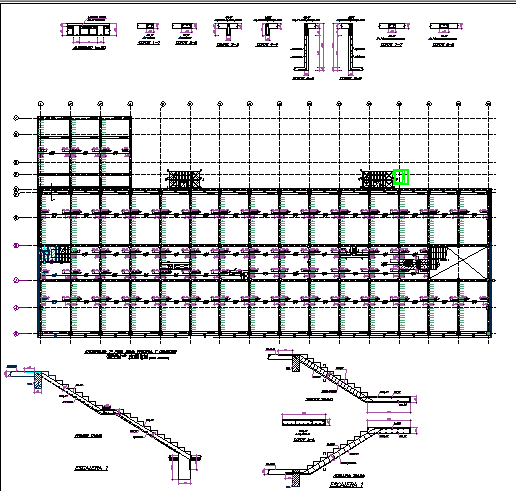 Foundation with staircase construction view of office building dwg file