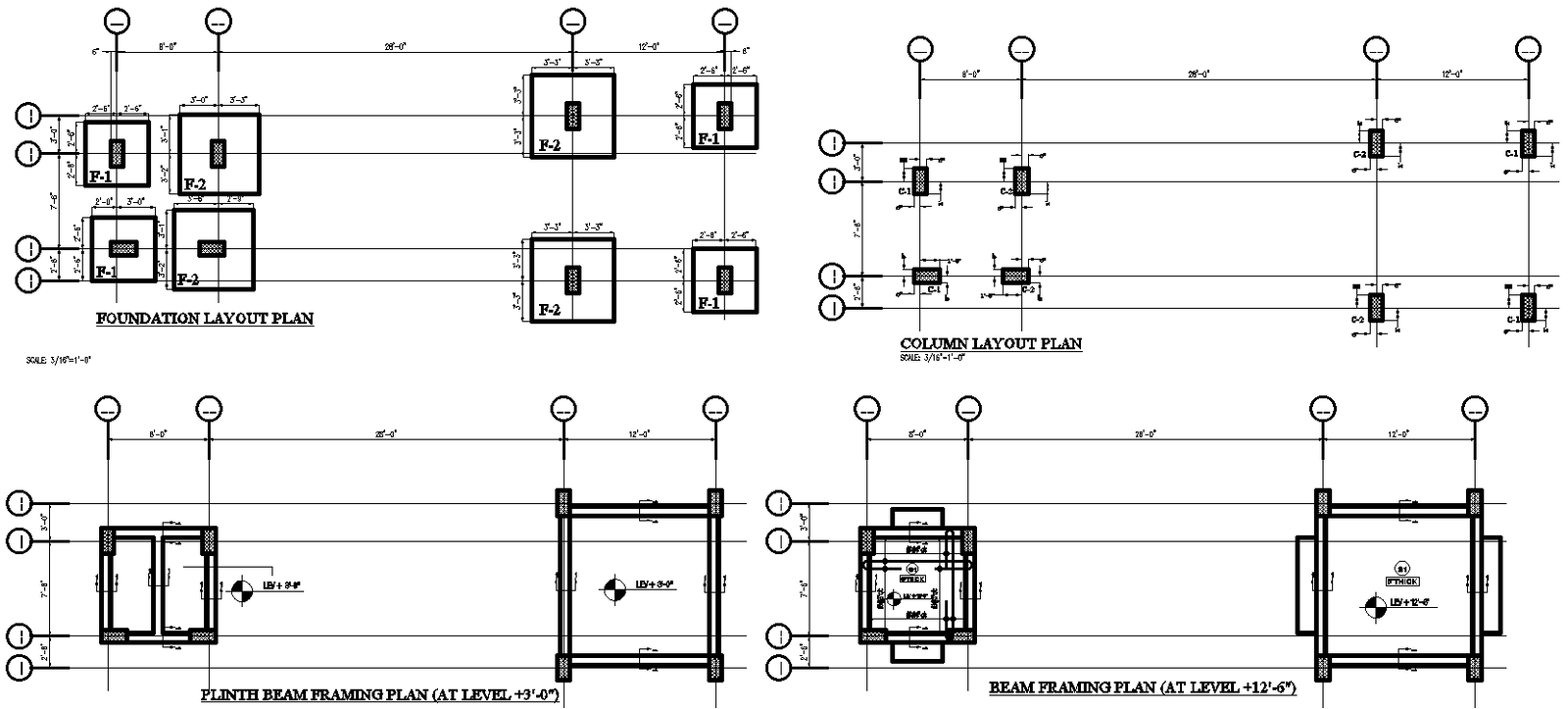Foundation, Column, And Beam Framing Layout Details AutoCAD DWG