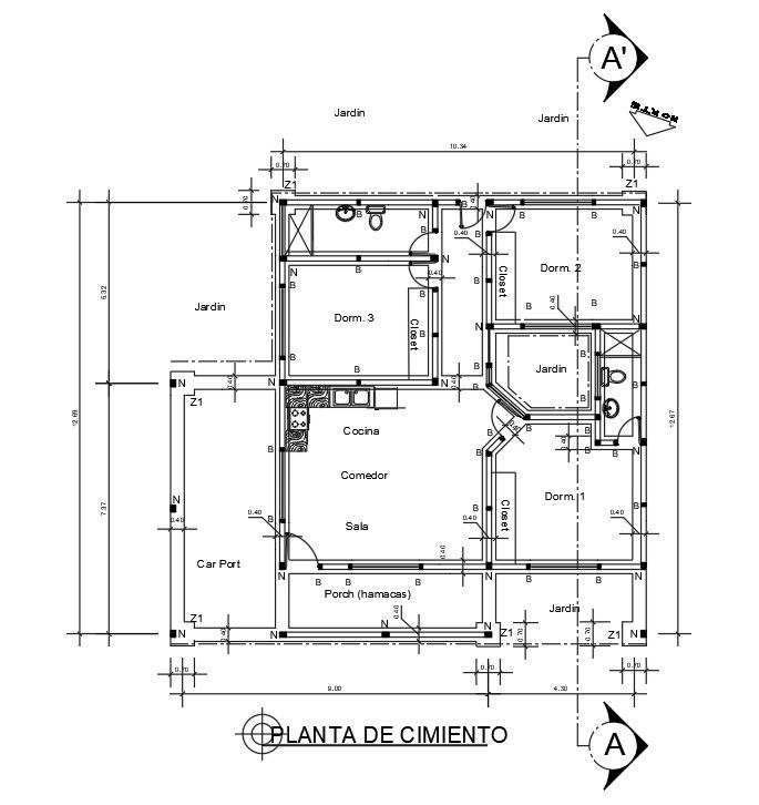 Foundation Details of the 3bhk house with clear dimensions.Download the 2d Autocad file now.