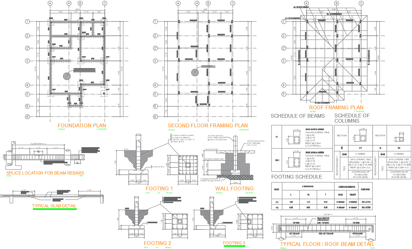 Foundation Plan with Framing and Footing Details In AutoCAD File