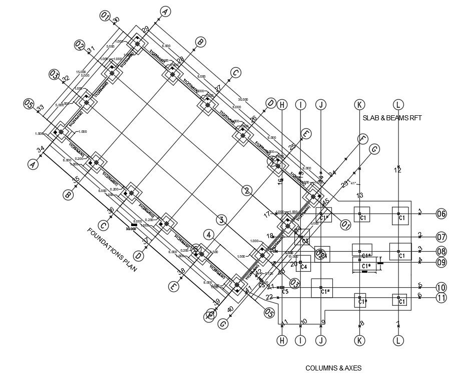 Foundation and Column Layout Plan Drawing Free Download DWG File
