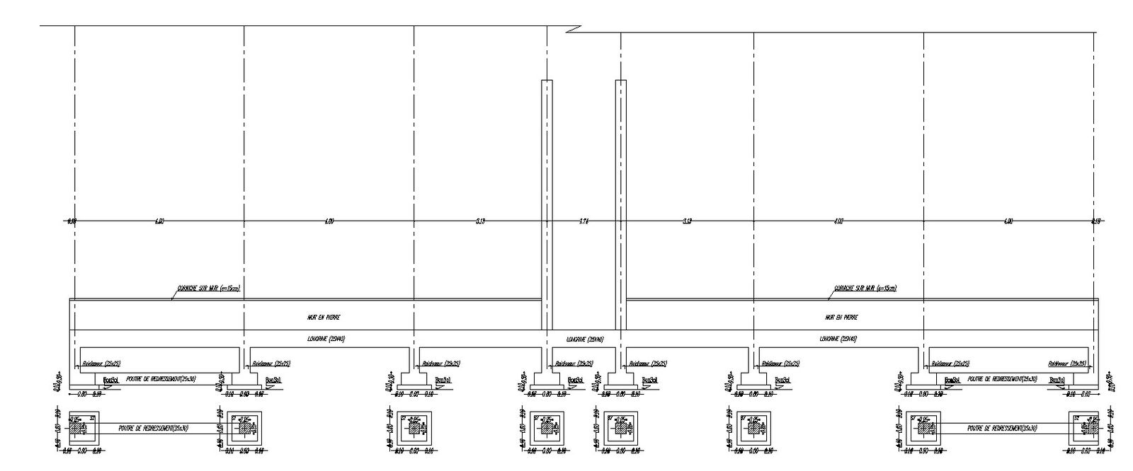 Foundation details and section details with dimensions in AutoCAD 2D drawing, CAD file, dwg file