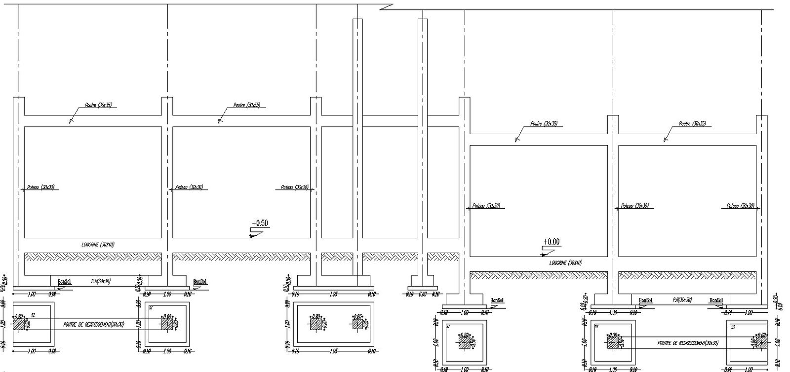Foundation details of outer wall in AutoCAD 2D drawing, CAD file, dwg file