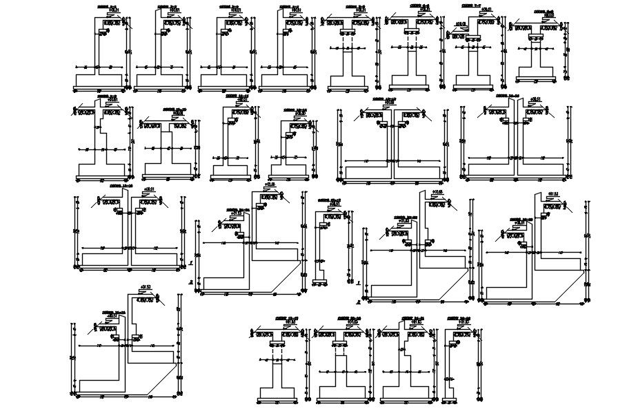 Foundation footing component layout plan design and all section in 2DAutocad DWG file.