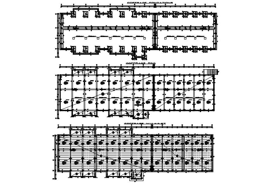 Foundation formwork, ground floor formwork and level formwork plan design with details in AutoCAD 2D drawing, CAD file, dwg file