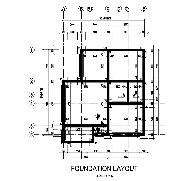 Foundation layout 9X10m residential plan is given in this Autocad drawing file. Download now.