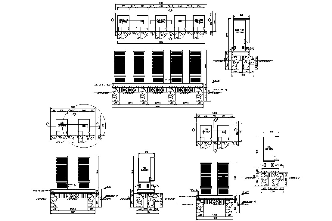 Foundation layout details of RBS Outdoor.Download Autocad file.