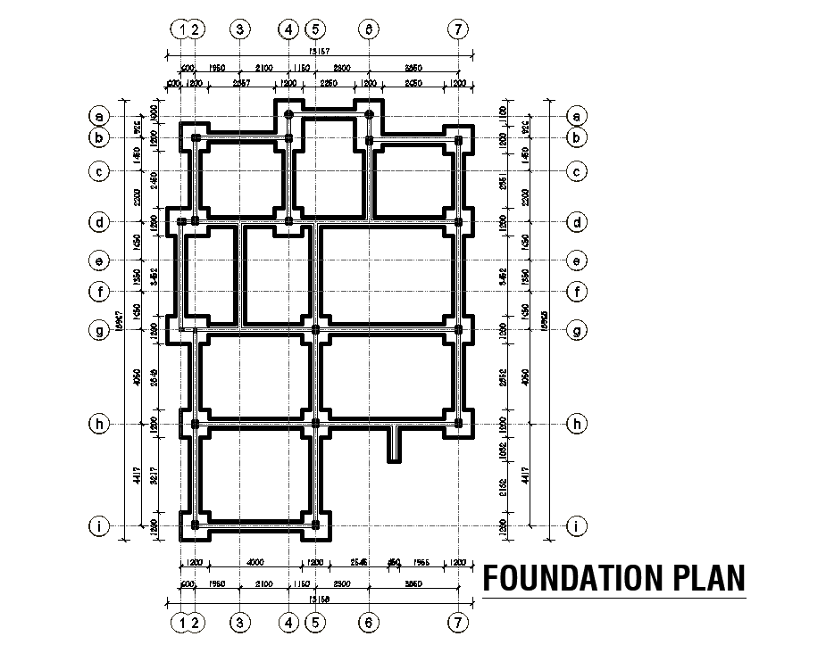 Foundation layout of 12x18m house plan is given in this Autocad drawing file. Download now.