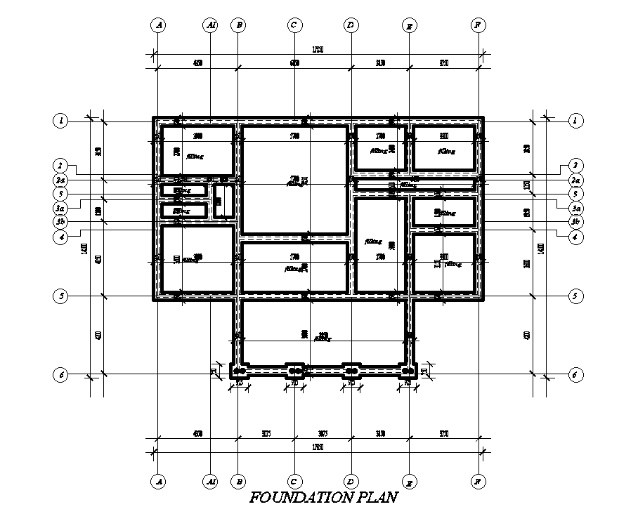 Foundation layout of 18x14m floor house plan is given in this Autocad drawing file. Download now.