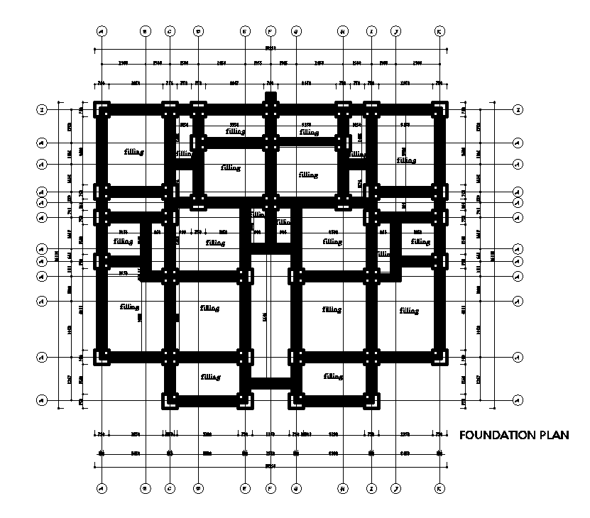 Foundation layout of 18x15m Ground floor plan of residential building is given in this Autocad drawing modeDownload the Autocad file.