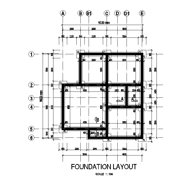 Foundation layout of 9x10m house plan is given in this Autocad drawing file.Download now.