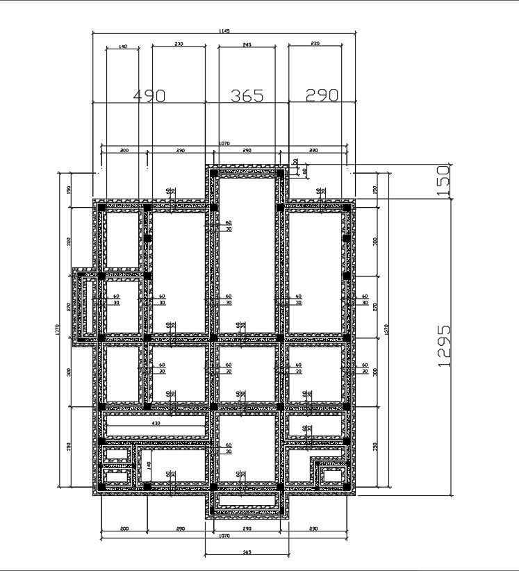 Complete AutoCAD Layout of Residential Building Foundation