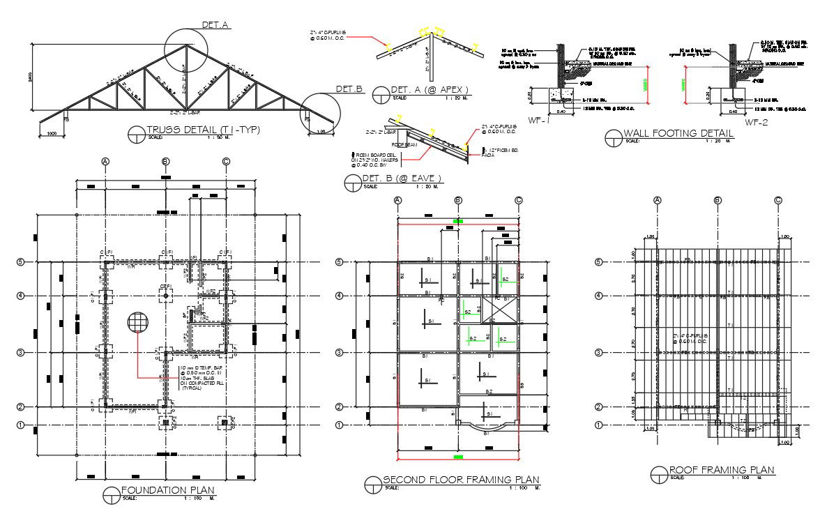Foundation plan and truss details has given in the autocad 2D drawing model. Download the Autocad DWG drawing file.