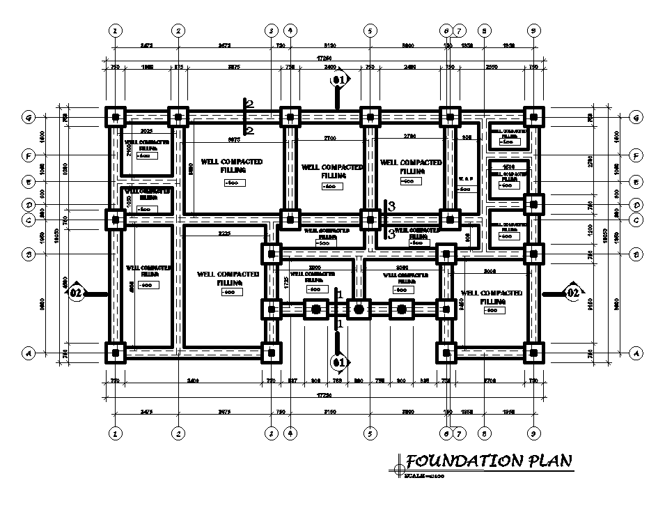 Foundation plan of 16x10m house plan is given in this Autocad drawing file.Download now.