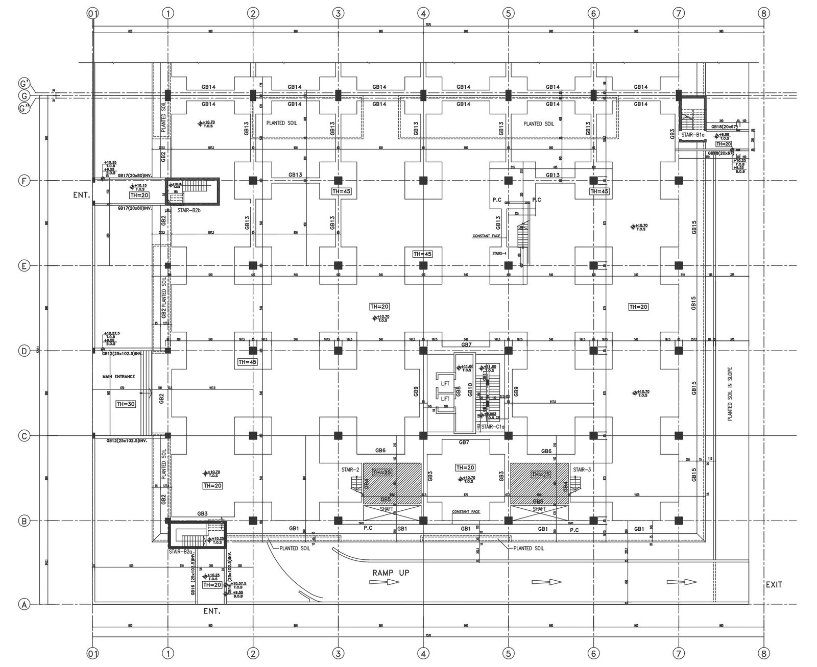 Foundation plan with beam column detail DWG autoCAD drawing