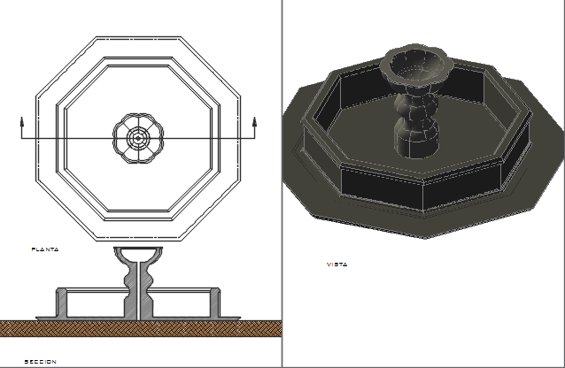 Fountain plan dwg and elevation detail dwg file