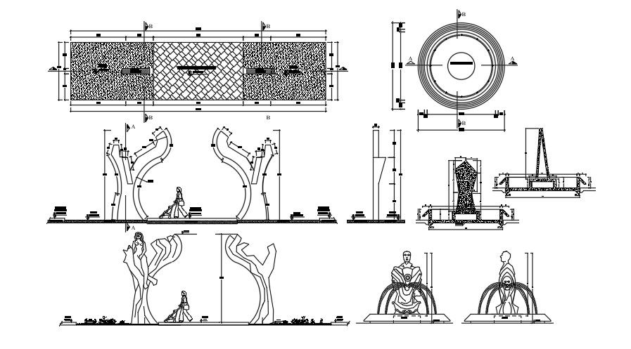 Fountain Plan And Elevation CAD File