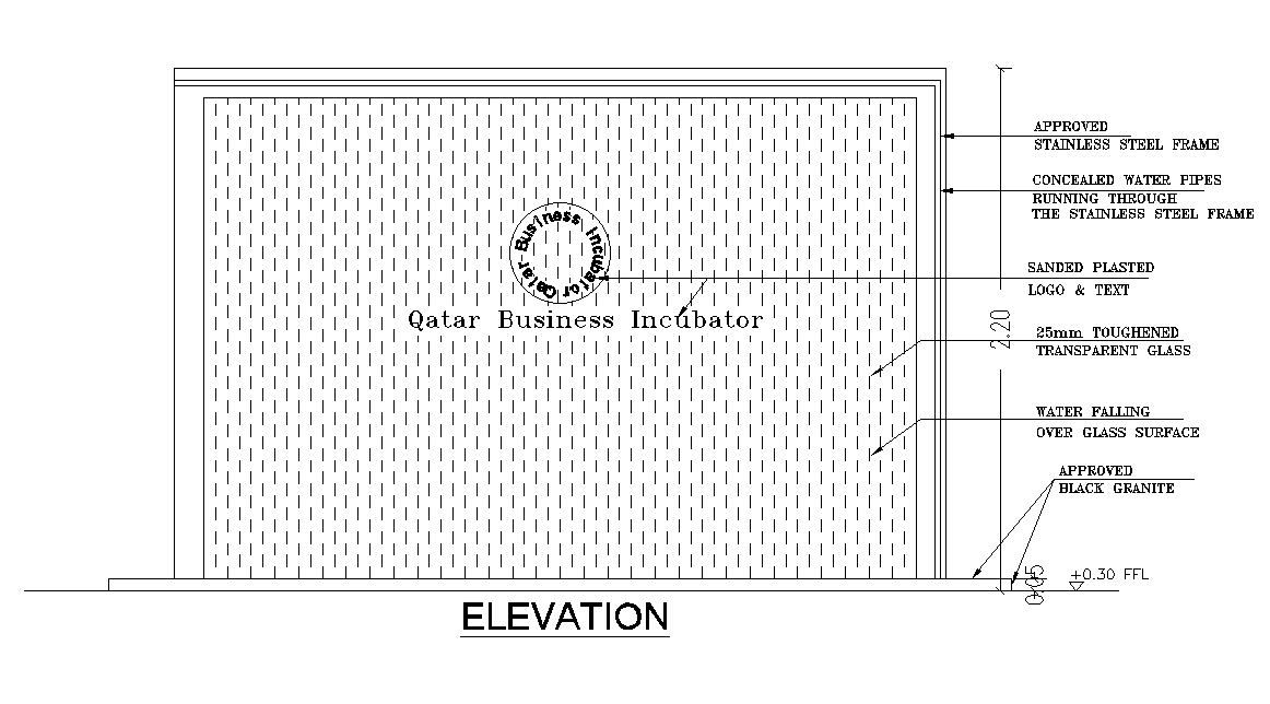 Fountain Wall Elevation With Name Plate CAD Drawing DWG File