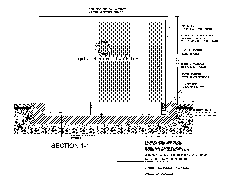 Fountain Wall Section AutoCAD Drawing Download DWG File
