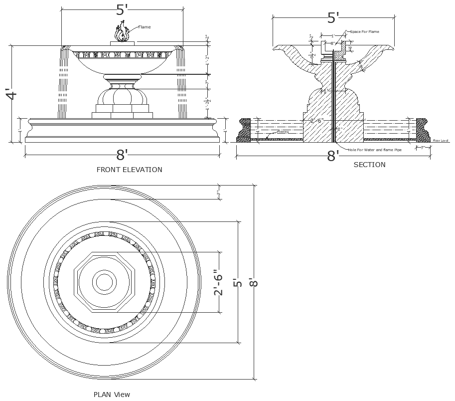 Fountain details with functionality and plumbing detail dwg autocad drawing .