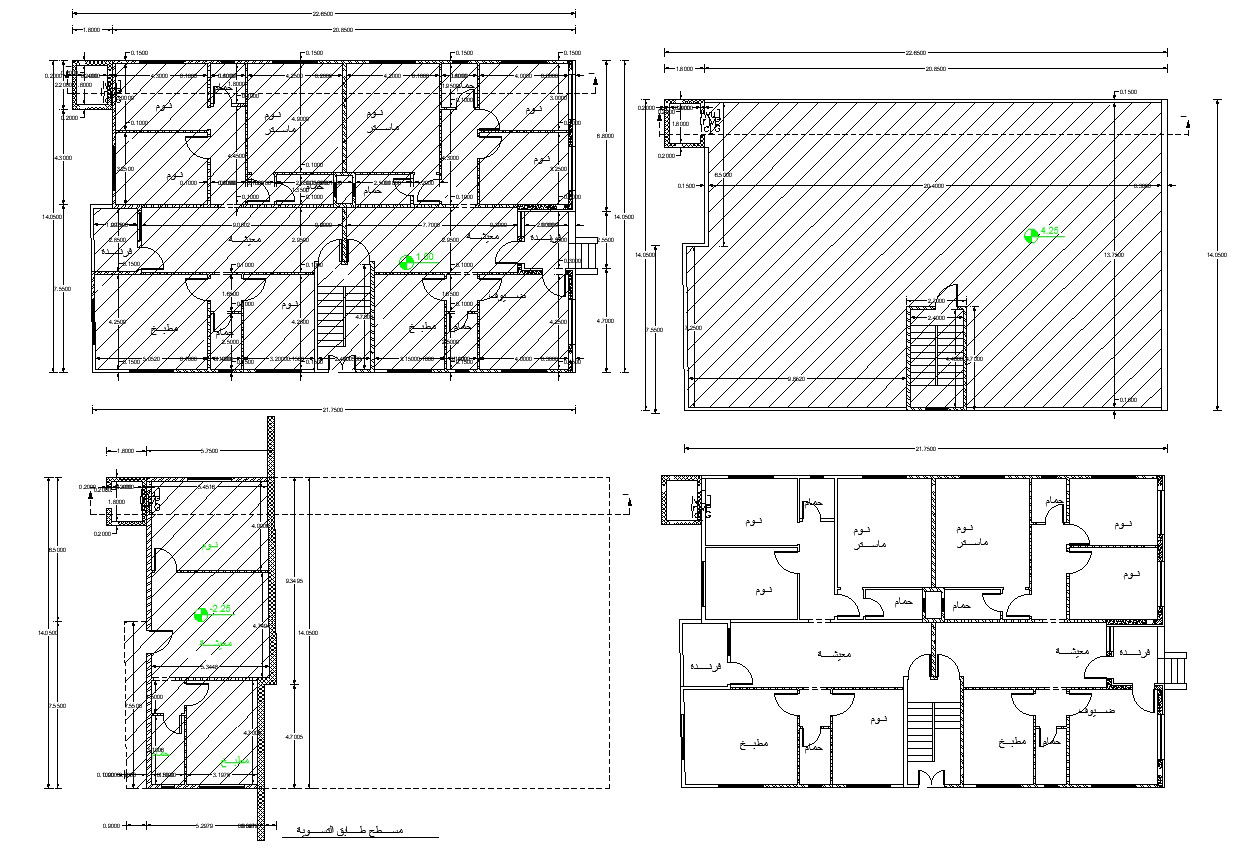 Four BHK Apartment Plan With Working Drawing AutoCAD File