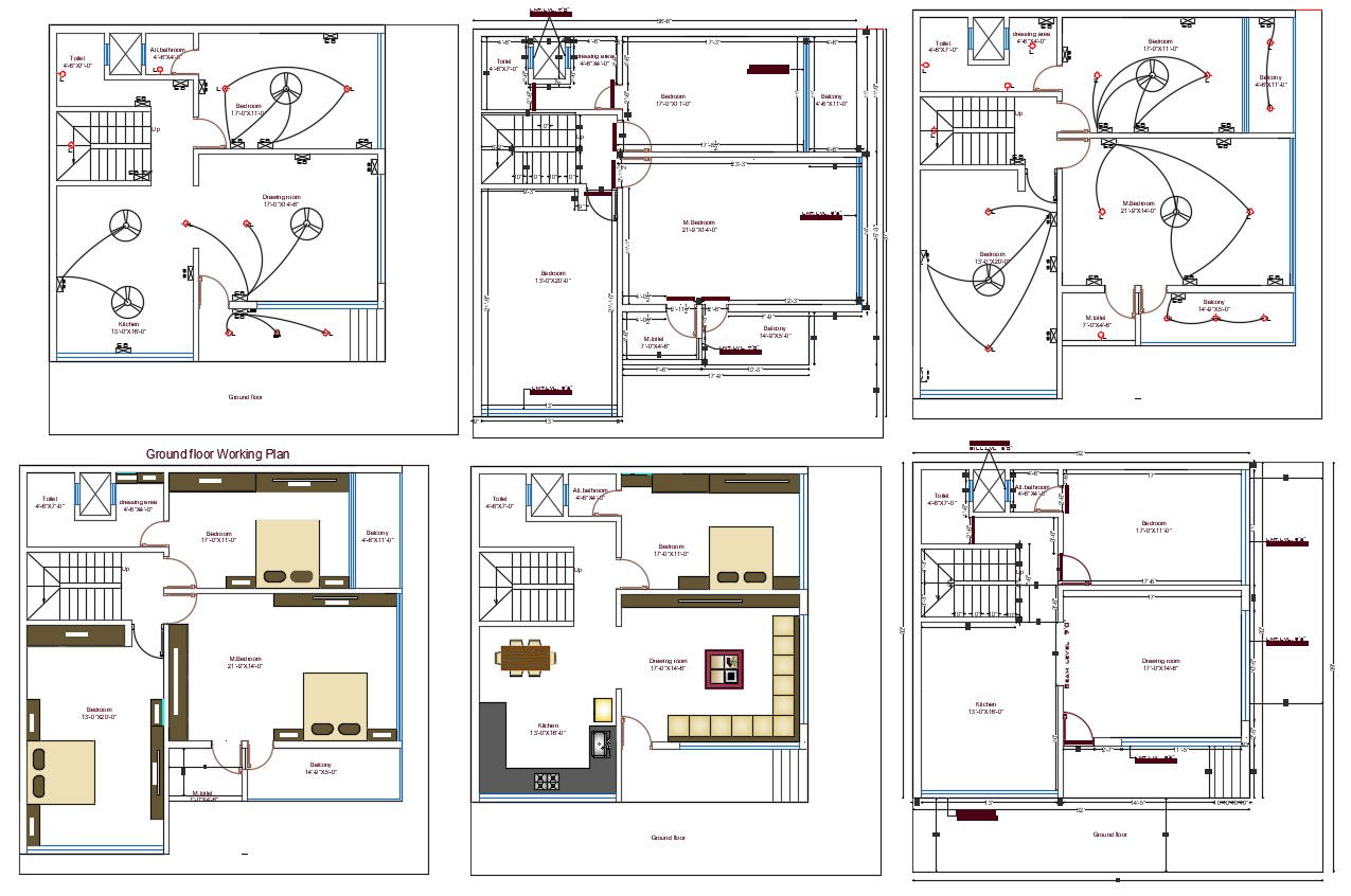 Four BHK Bungalow Planning With Furniture And Electrical Layout Plan AutoCAD File