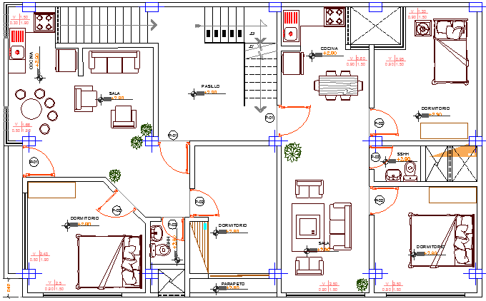 Four Floor House Architecture Design and Structure Design dwg file
