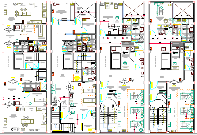 Four Flooring Medical Center Architecture Layout Plan dwg file