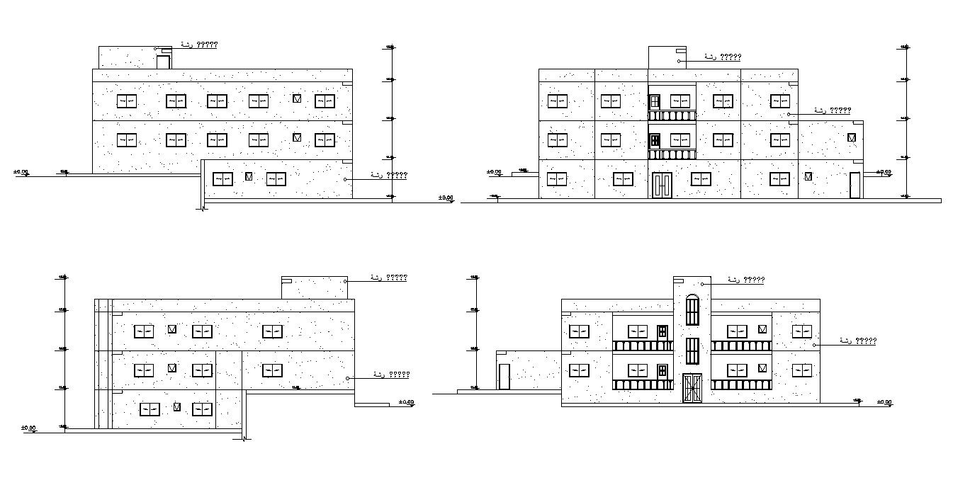 Four Side Elevation Of House Design Architecture Drawing