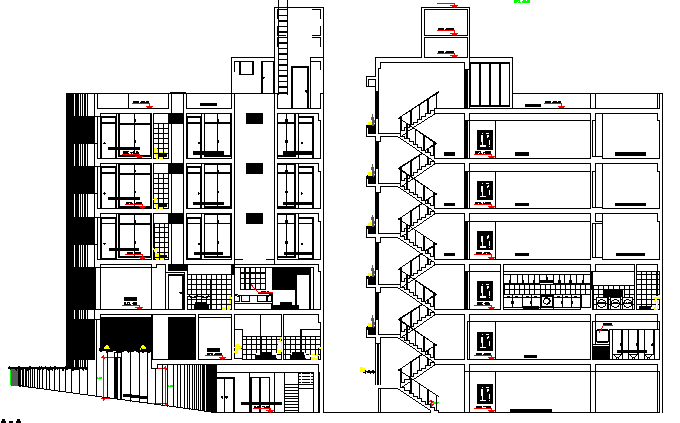 Four Star Hotel Architecture Design Section, Elevation Details dwg file